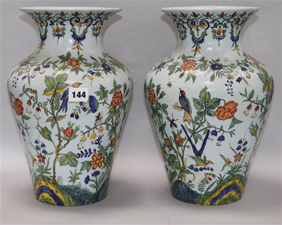 A pair of French faience baluster vases, 19th century, height 32.5cm